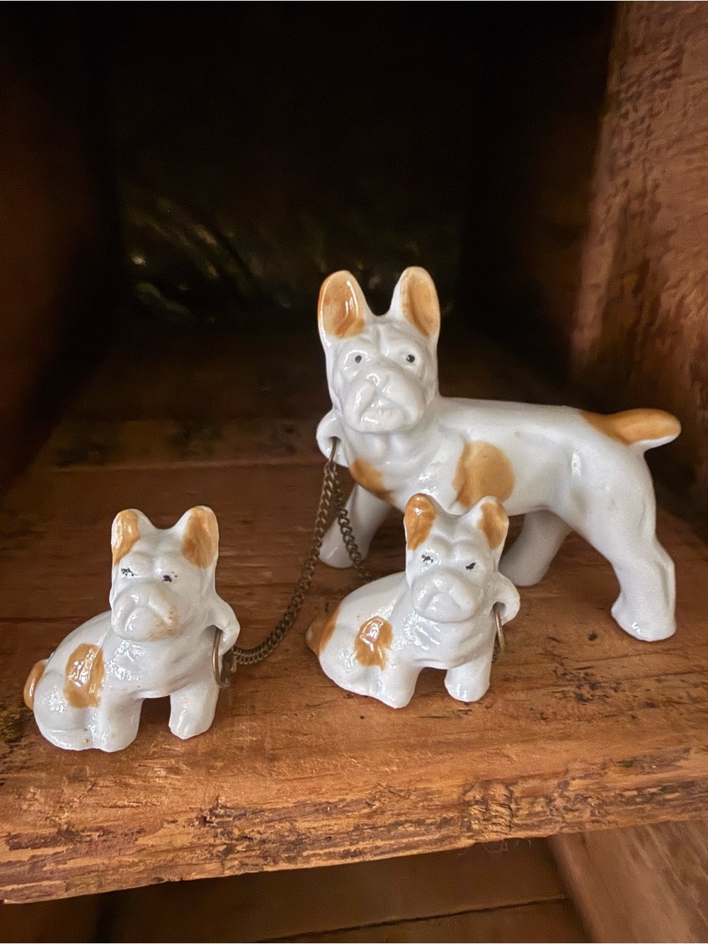 Vintage Ceramic French Bulldog Figurine Trio - White and Tan